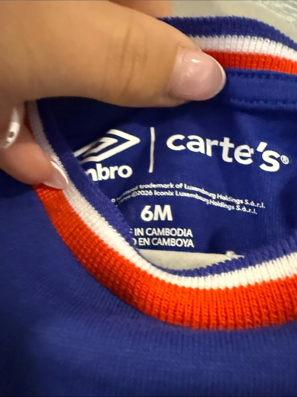 Umbro Carters France Royal Blue Baby One-Piece Romper with Red & White Trim
